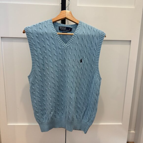 Ralph Lauren Cable Knit Sweater Vest Blue Size Large - Picture 2 of 11